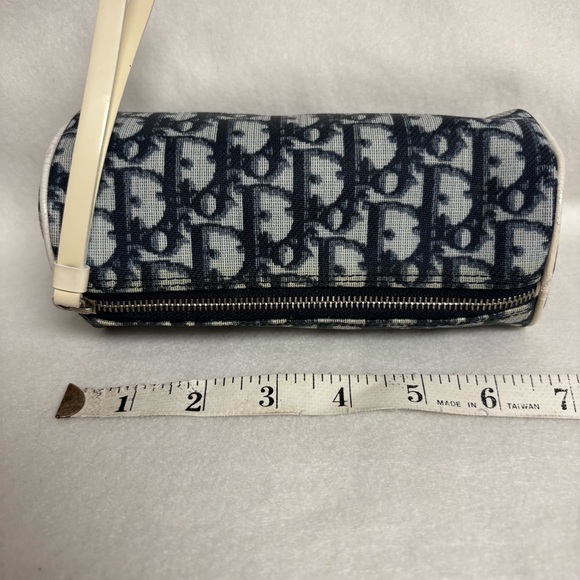 VTG CHRISTIAN DIOR Blue Trotter Canvas Barrel Wristlet Zipper Pouch - Picture 4 of 15
